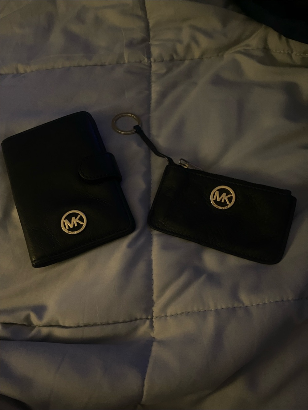 Michael Kors Black Leather Wallet and Key Pouch Set